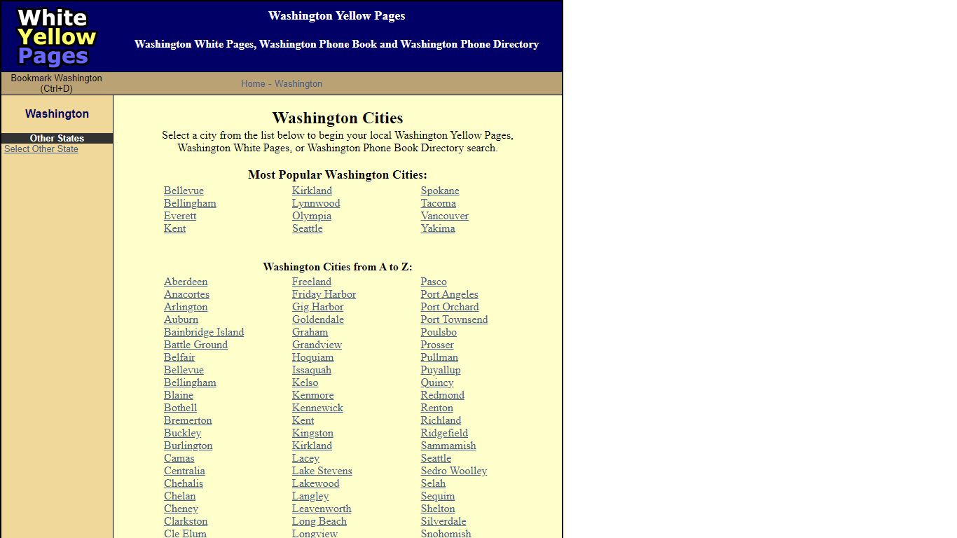 Washington Yellow Pages and Washington White Pages